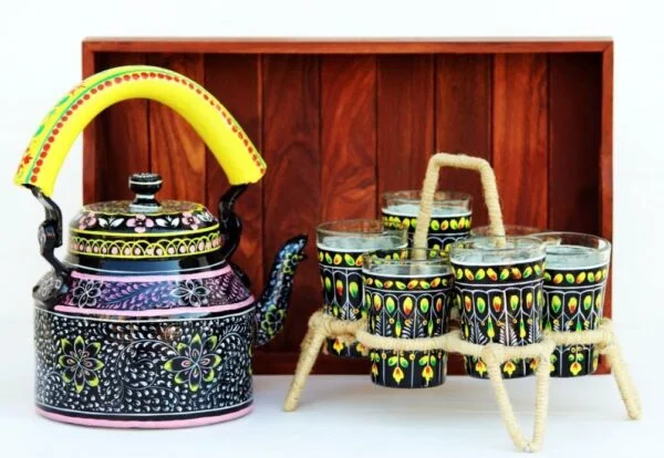 Traditional Hand Painted Kettle and Cup Set