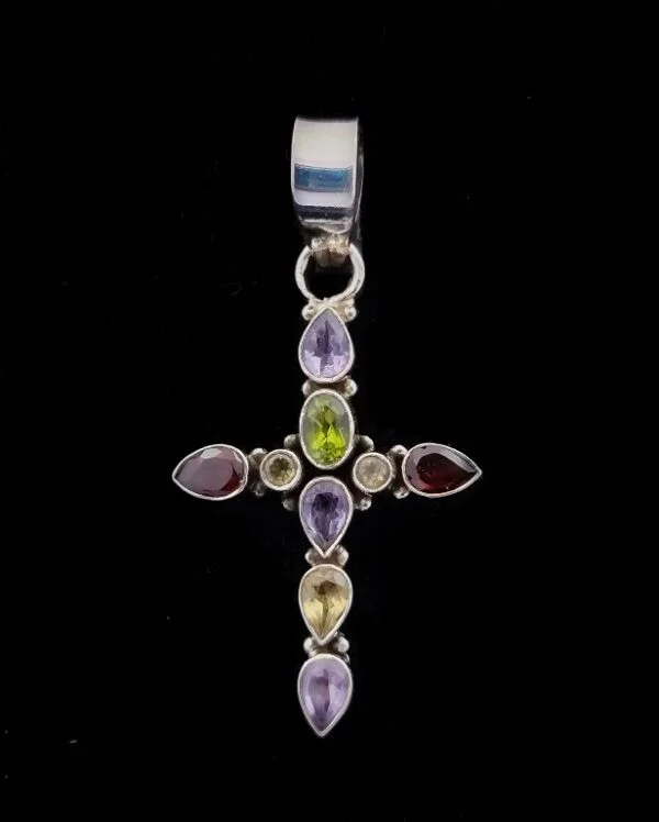 Beautiful Cross Pendant -Amethyst,Peridot,Citrine,Garnet 92.5 sterling silver pendant - Image 3