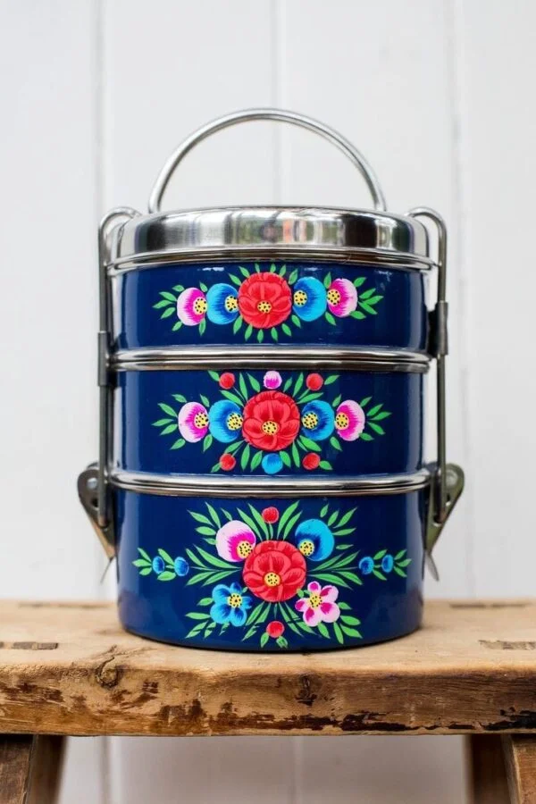 Hand-Painted Stainless Steel Lunch Box Tiffin – 3 Container – GI063