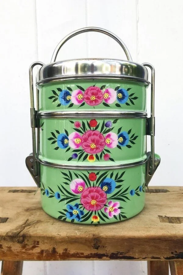 Hand-Painted Stainless Steel Lunch Box Tiffin – 3 Container – GI061
